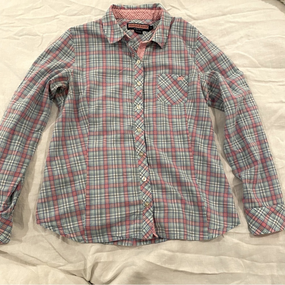 Womens Vineyard Vines Plaid Pink Button Down Collar Size 6